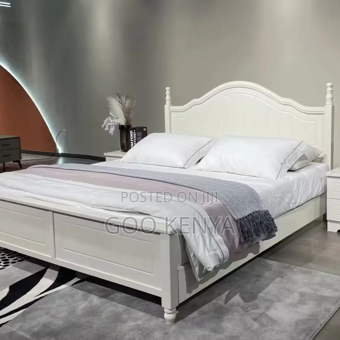 Home Bed; Modern Queen Size Wooden Bed – White Color