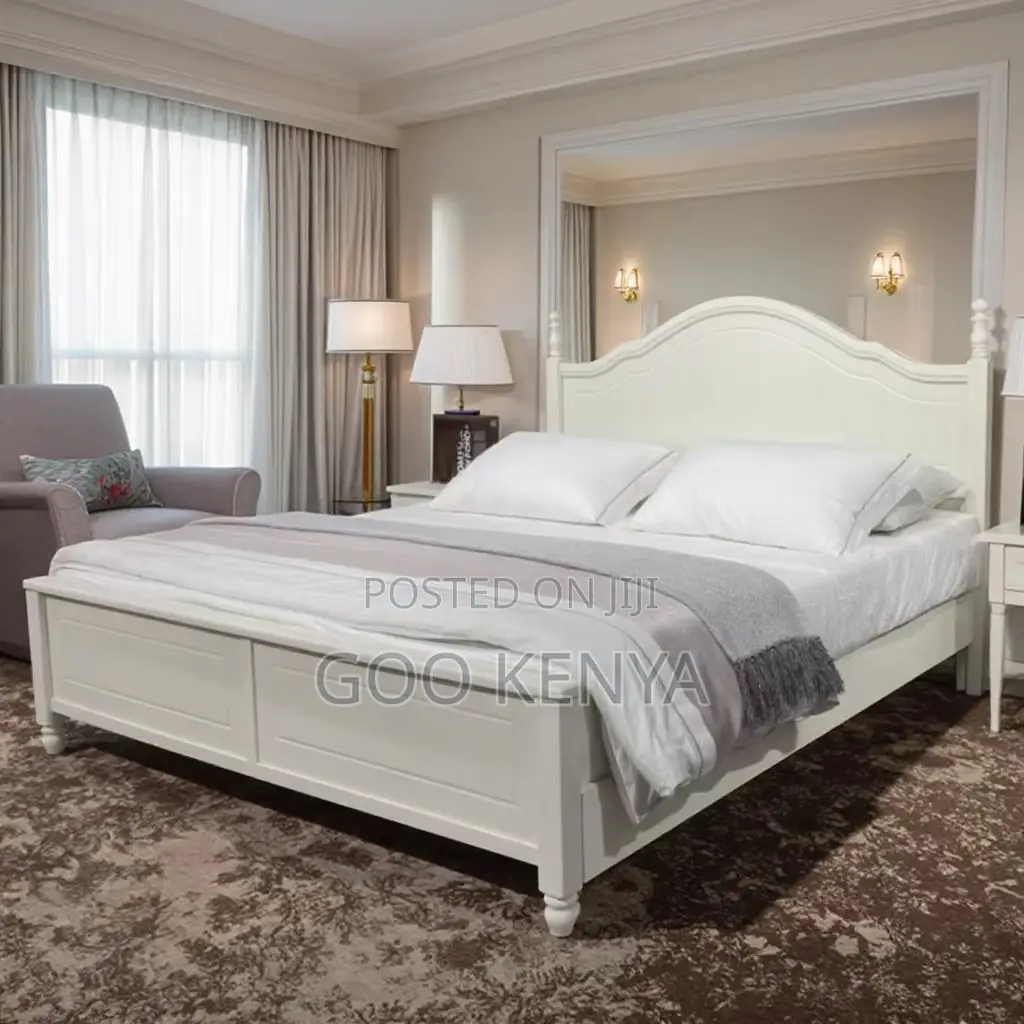 Home Bed; Modern Queen Size Wooden Bed – White Color