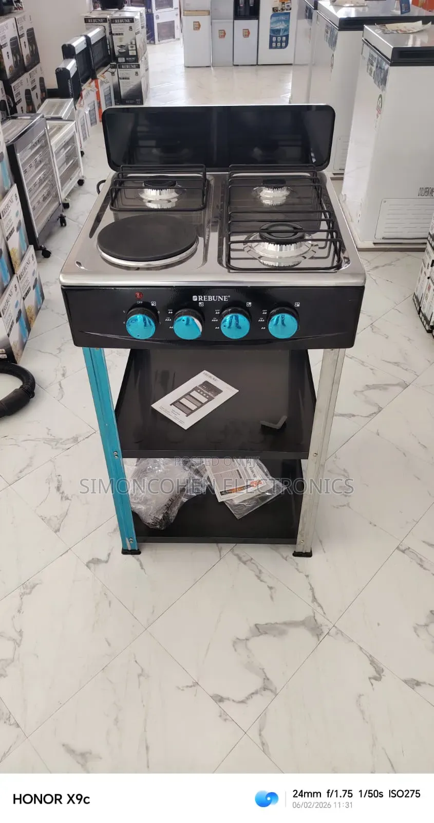 Rebune 3 Gas +1 Electric Burner Standing Gas Stove With Shelves