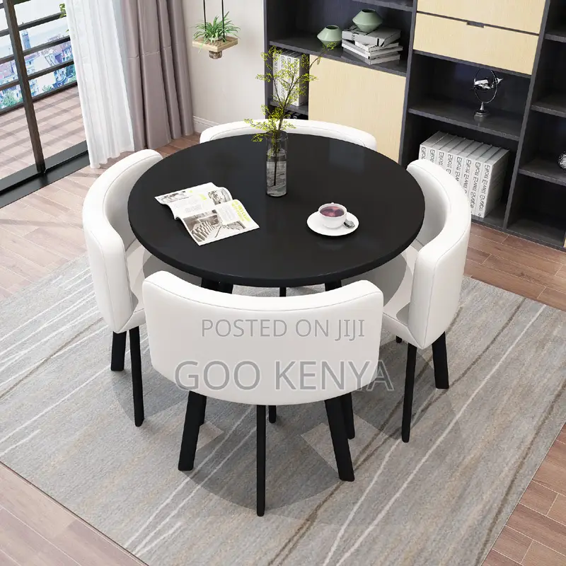 Home Dining Set; 4-seater Leather Seats With Round Table
