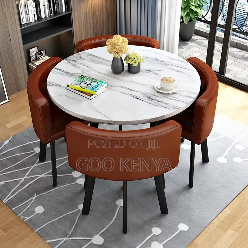 Home Dining Set; 4-seater Leather Seats With Round Table