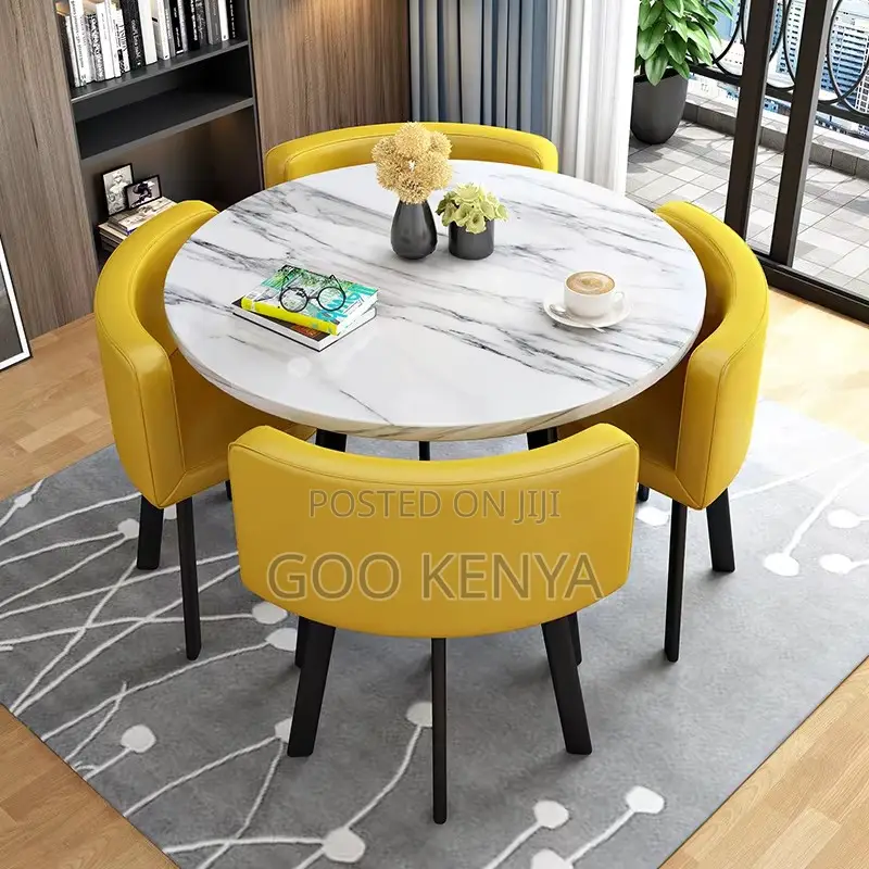 Home Dining Set; 4-seater Leather Seats With Round Table