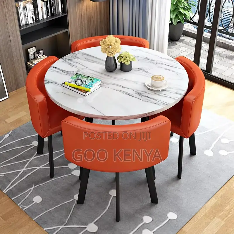 Home Dining Set; 4-seater Leather Seats With Round Table