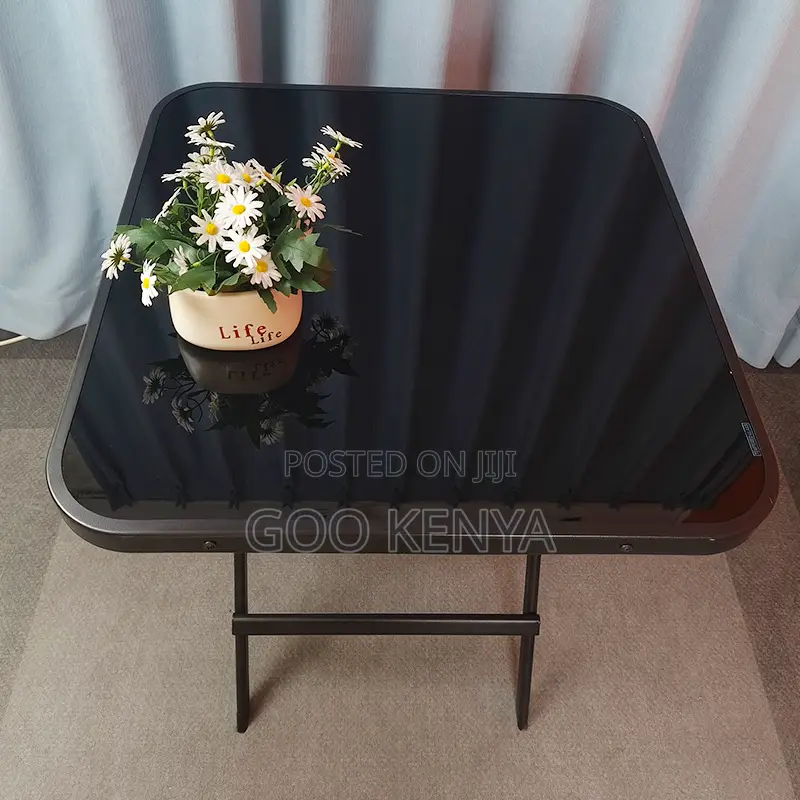 Home Table; Black Foldable Outdoor Glass Dining Table- 4 Seater