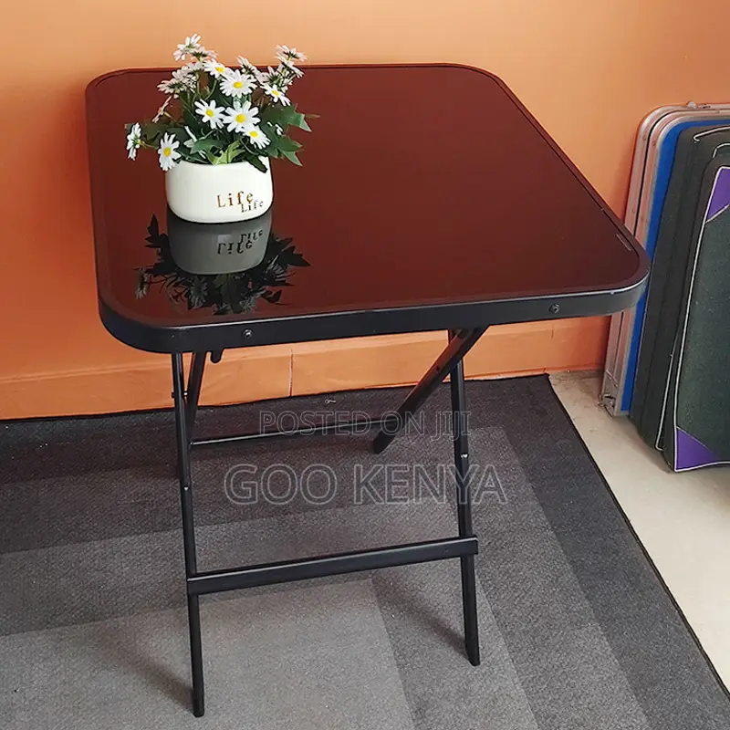Home Table; Black Foldable Outdoor Glass Dining Table- 4 Seater