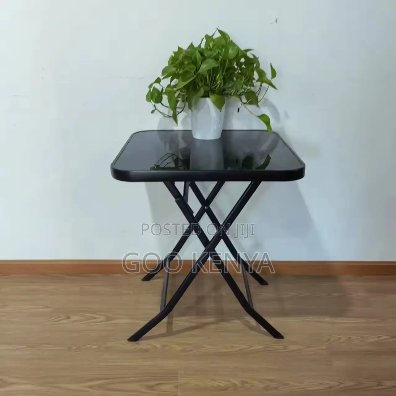 Home Table; Black Foldable Outdoor Glass Dining Table- 4 Seater