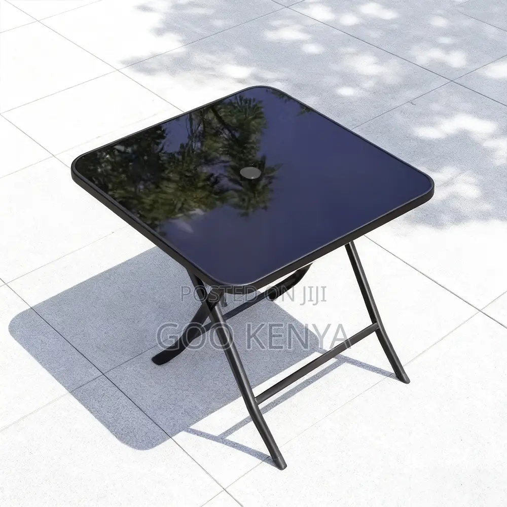 Home Table; Black Foldable Outdoor Glass Dining Table- 4 Seater