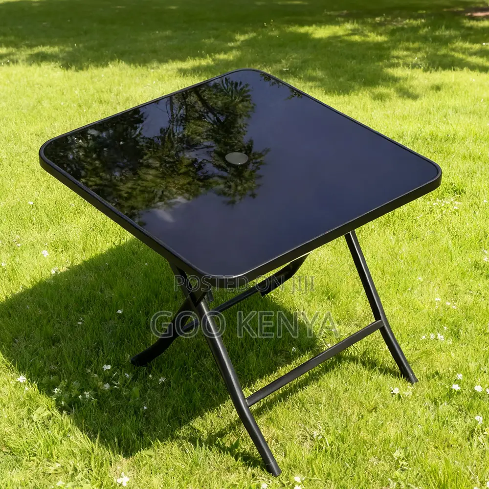 Home Table; Black Foldable Outdoor Glass Dining Table- 4 Seater