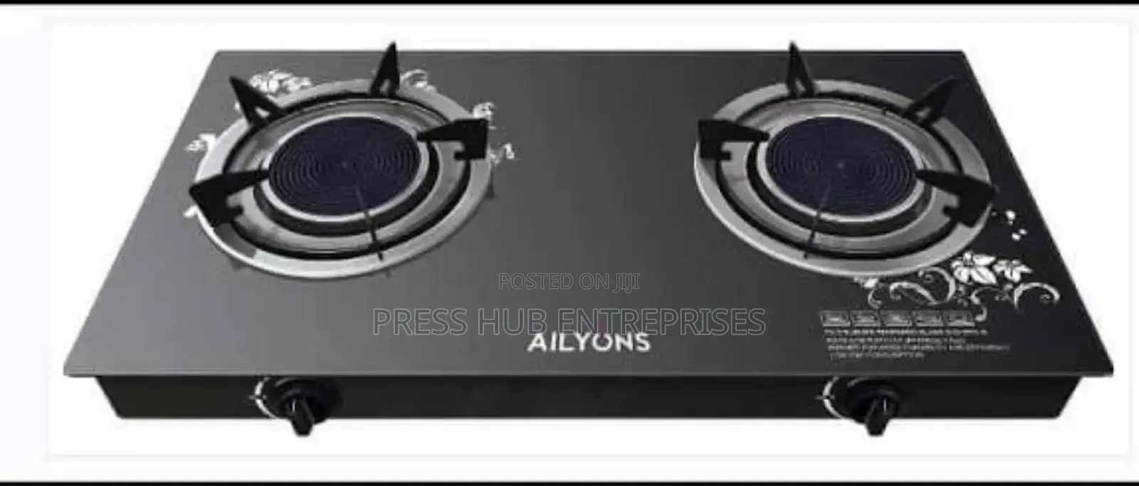 Ailyons Double-Burner Glass-Top Gas Cooker.