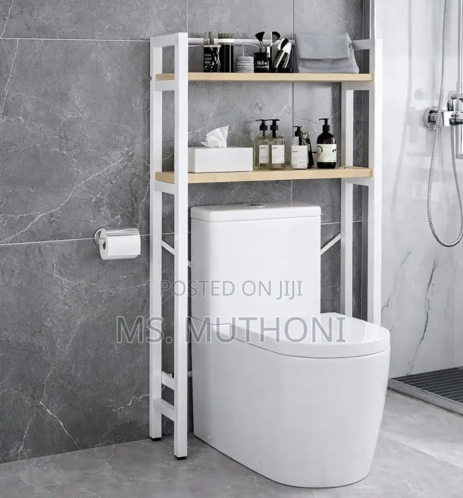 2-Tier Over-the-Toilet Storage Rack Carbon Steel Frame and MDF Shelves