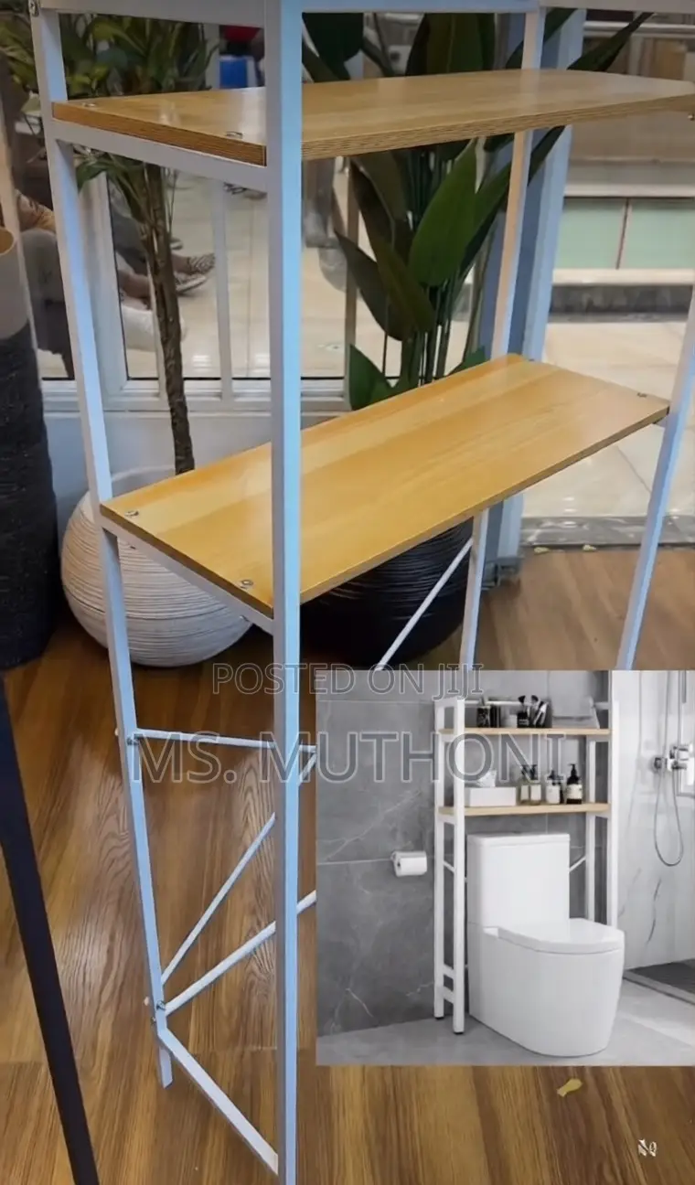 2-Tier Over-the-Toilet Storage Rack Carbon Steel Frame and MDF Shelves