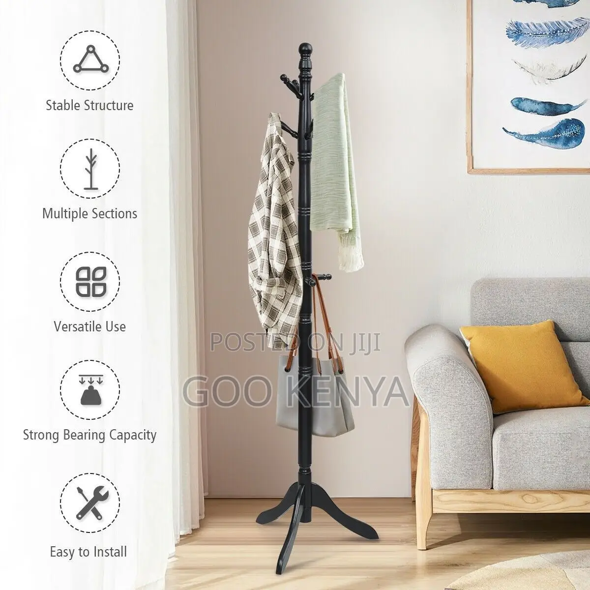 Home Coat Rack; Brown Wooden Free-standing Coat Rack For Entryway