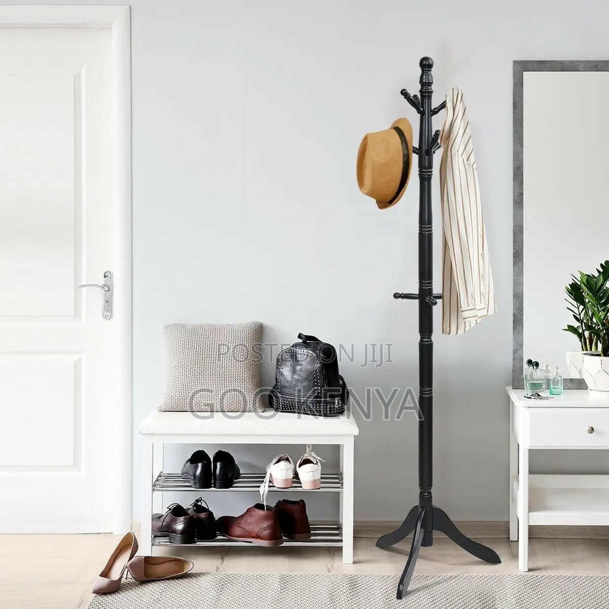 Home Coat Rack; Brown Wooden Free-standing Coat Rack For Entryway