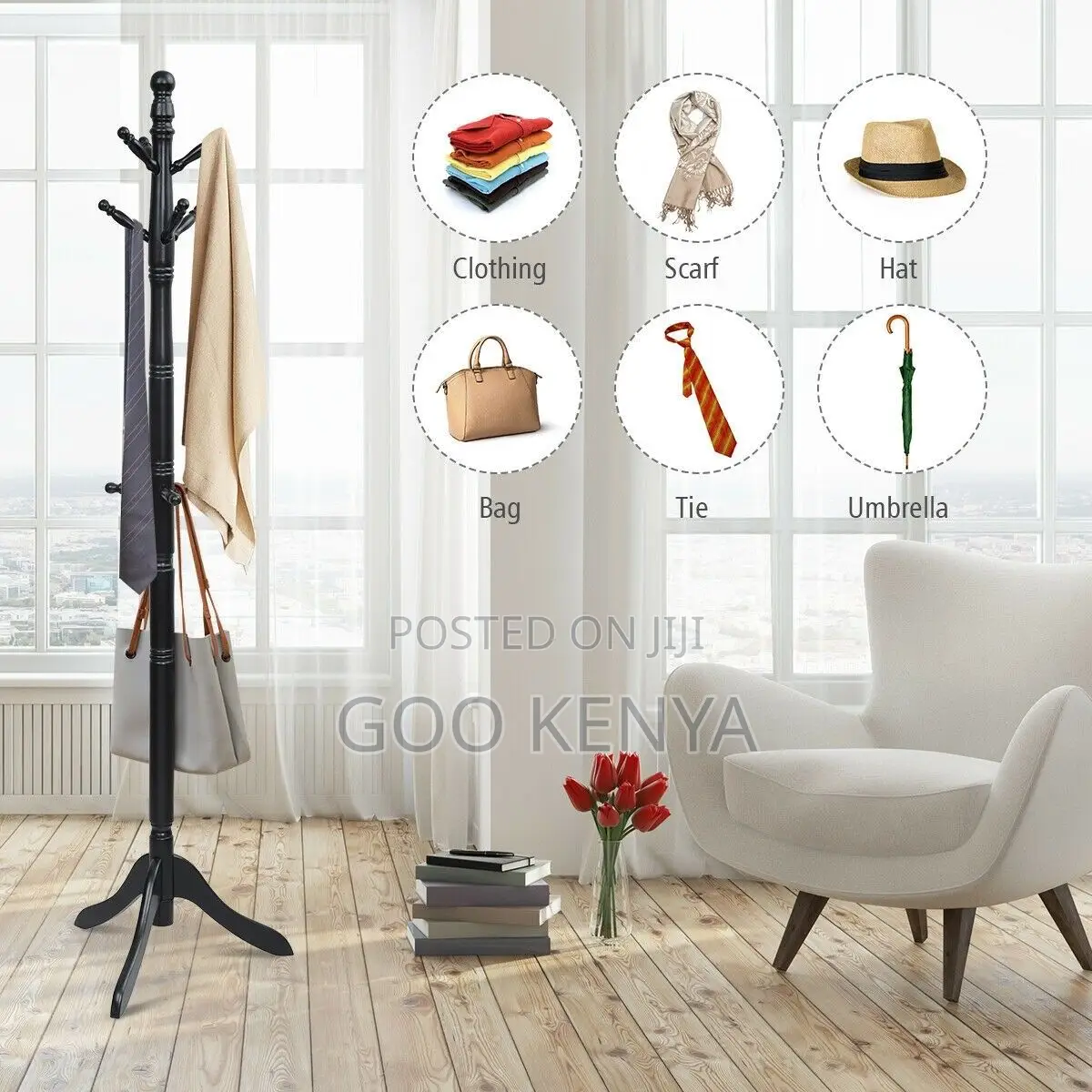 Home Coat Rack; Brown Wooden Free-standing Coat Rack For Entryway