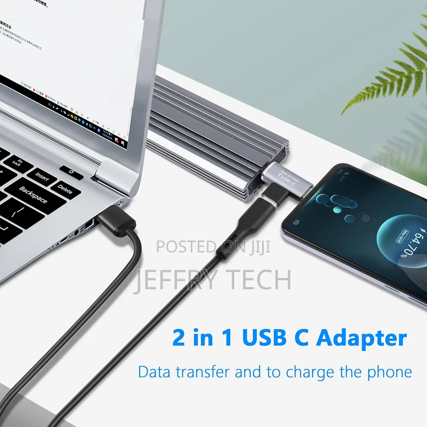 2 in 1 Usb C Adapter,Usb Type-C Female to Dual Male Splitter Support 5