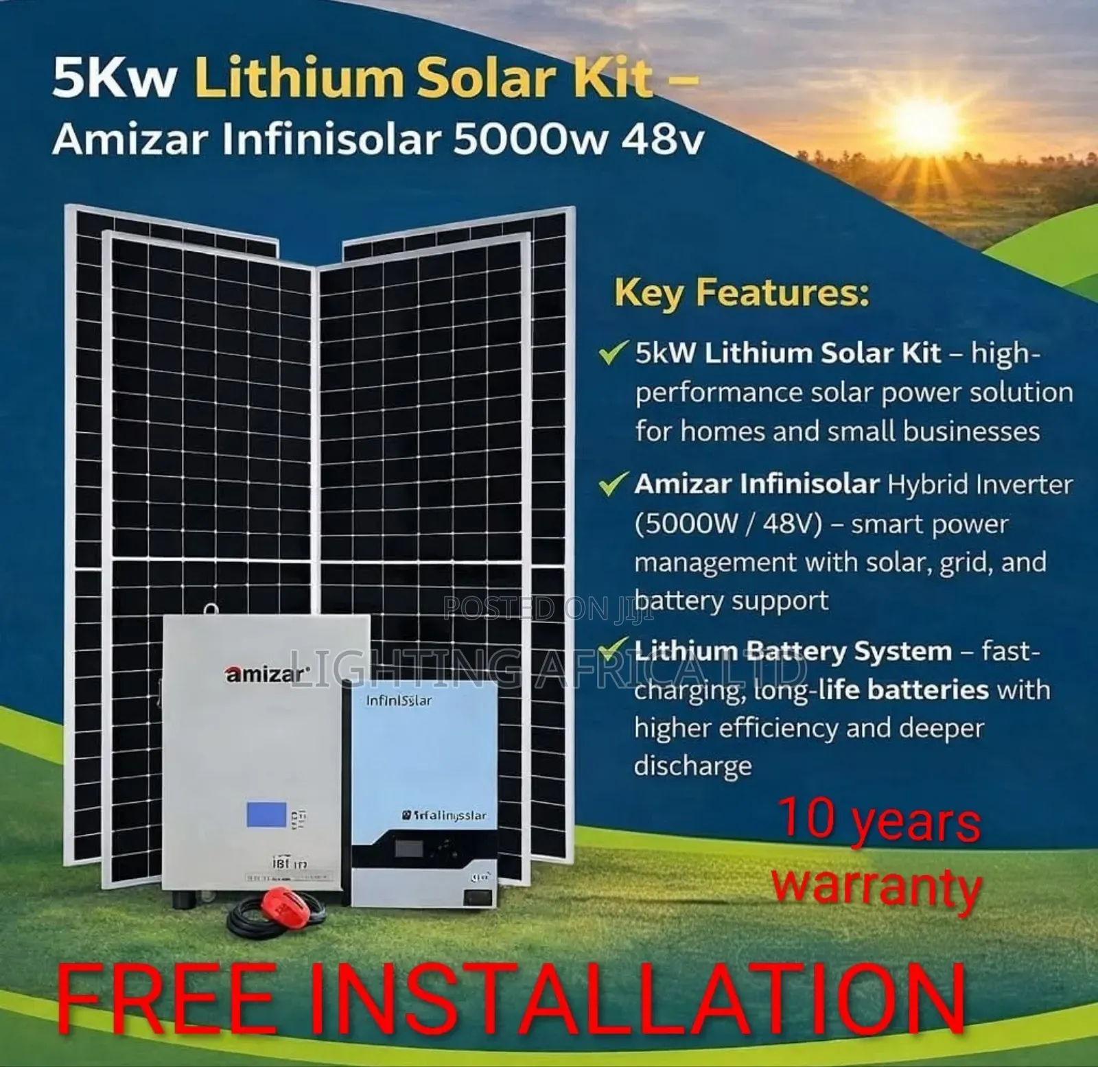 5kw (6.2kva) - 5.12kwh Lithium Kit -(4)610w Solar - Full Installation