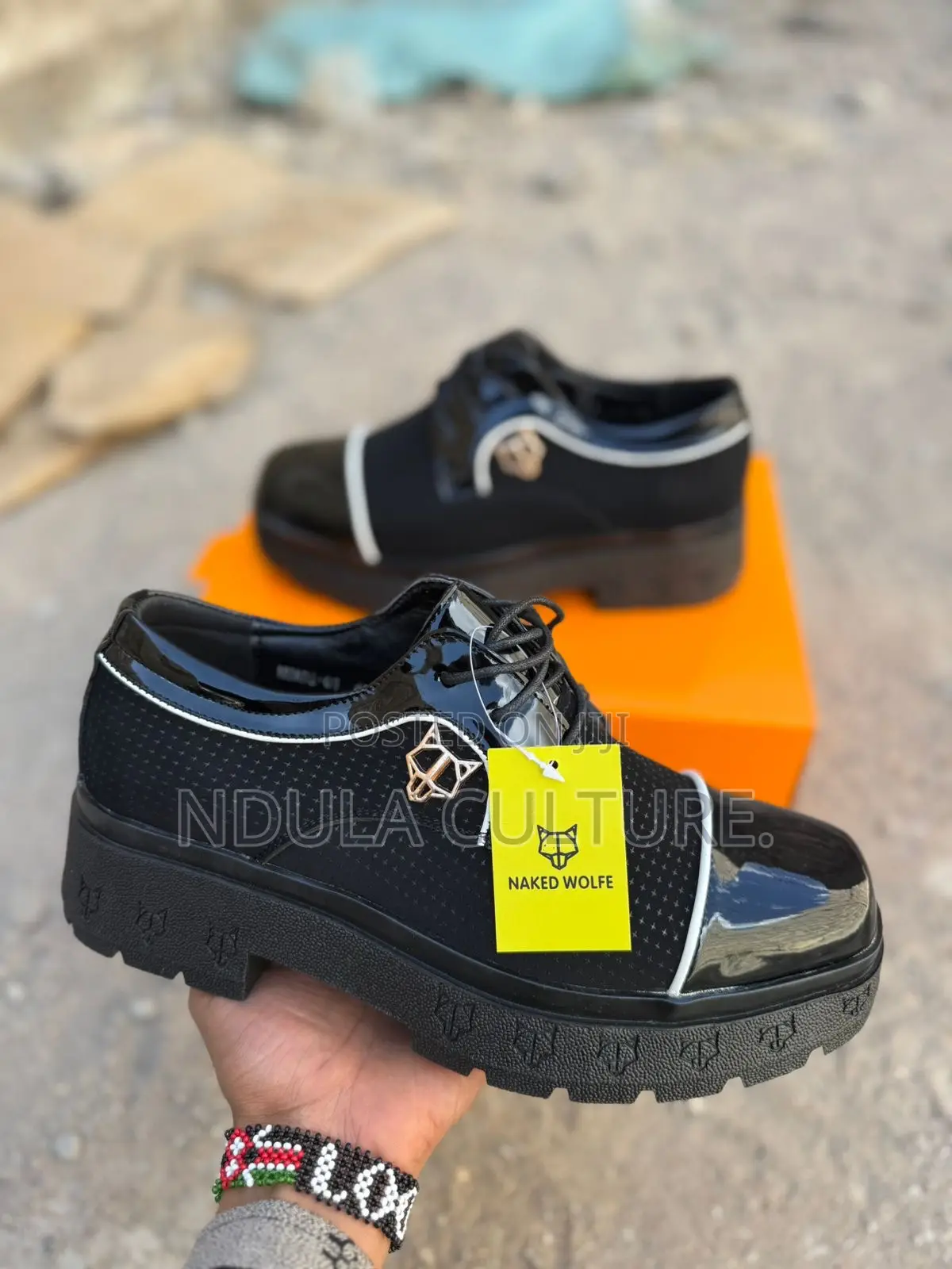 Lv ,Versace Naked Wolfe Patent Leather Shoe Shoes