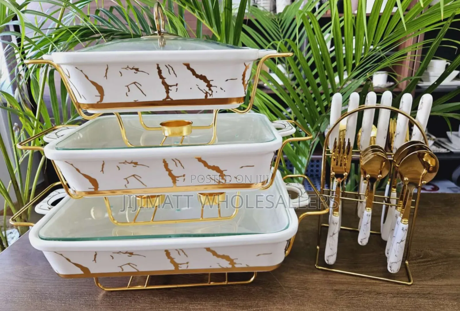 3pcs White Gold Ceramic Chaffing Dish Sizes:3.5ltrs,2.5ltrs,1.8ltrs