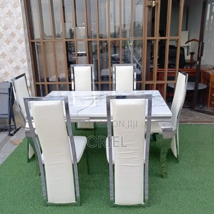 Dining Tables; 6-Seater Marble Top Dining Table Set for Modern Homes