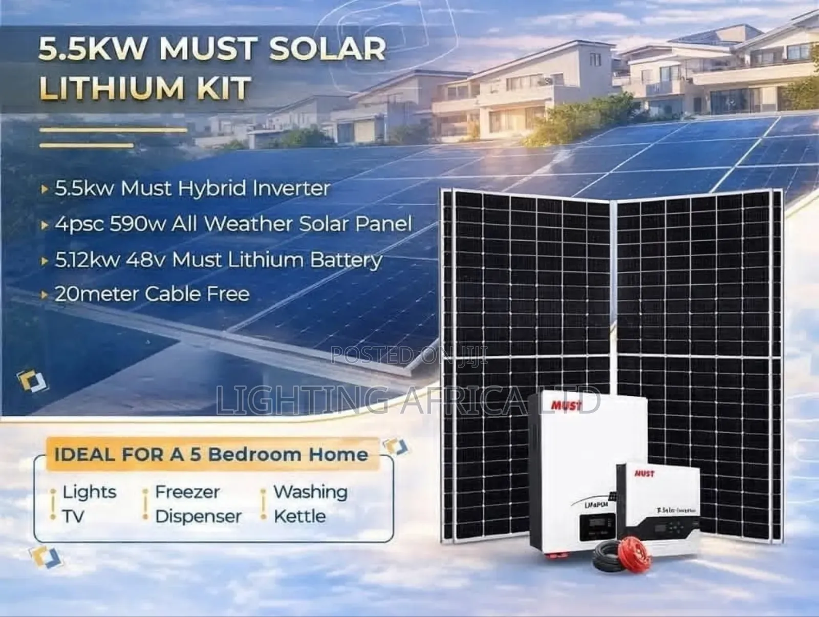 5.5kva Inverter - 5.12kwh Total Off-Grid - (4)590w Solar Panels Kit