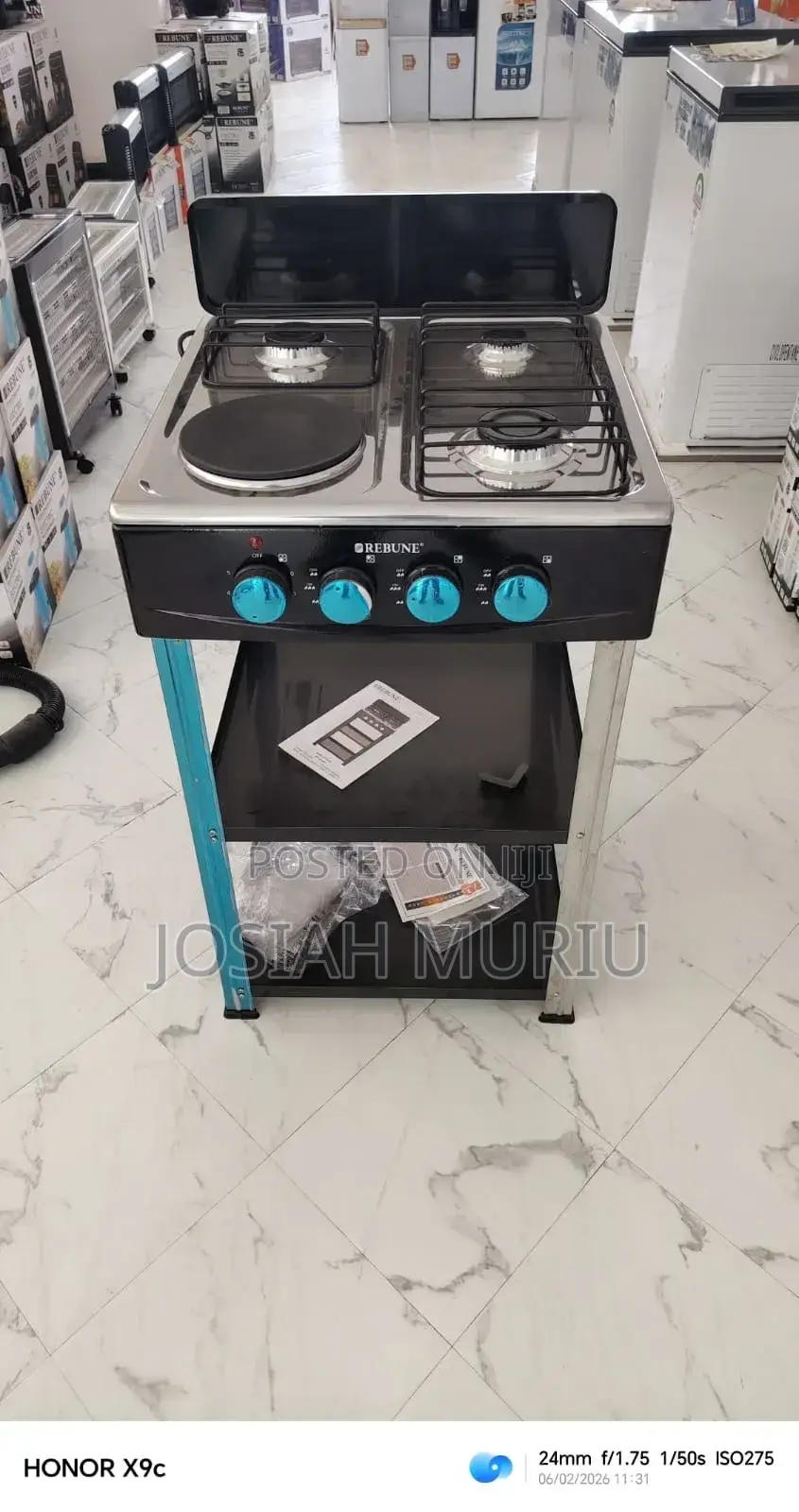 Rebune 3gas +1 Electric Burner Standing Gas Stove With Shelves