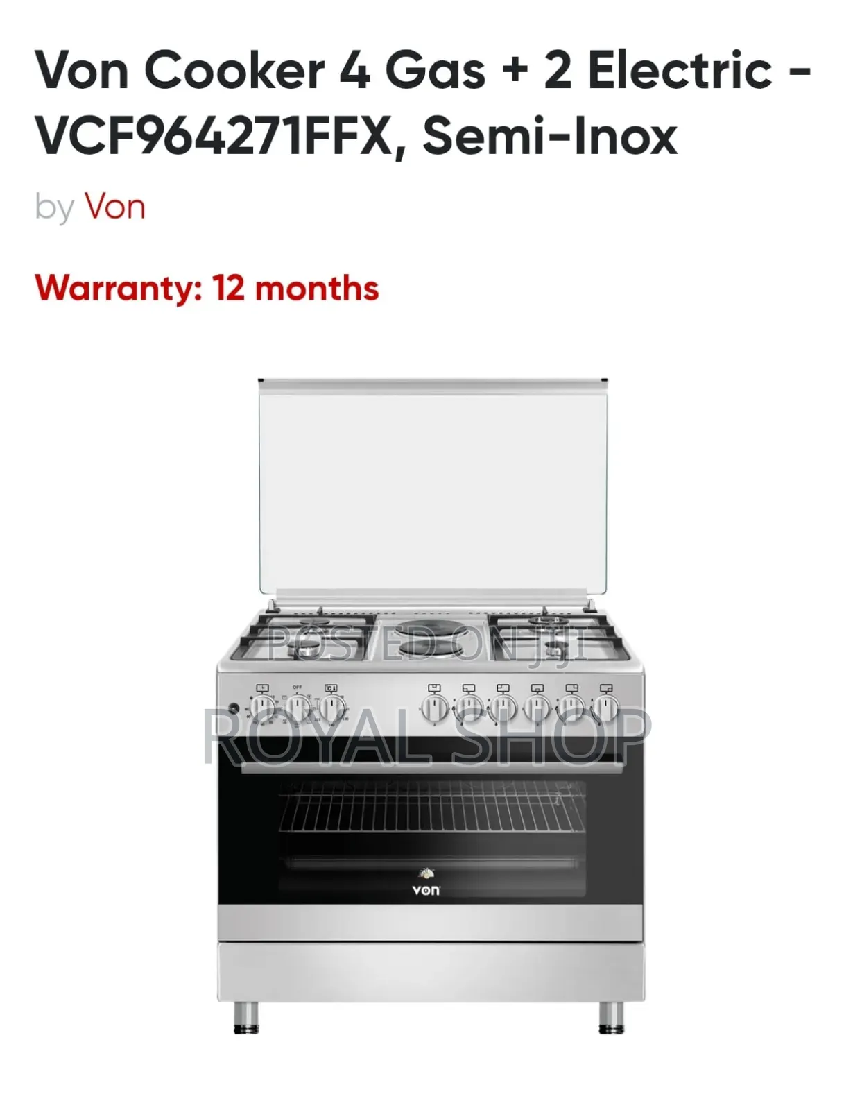 Von 6oby 90 4+2standing Cooker