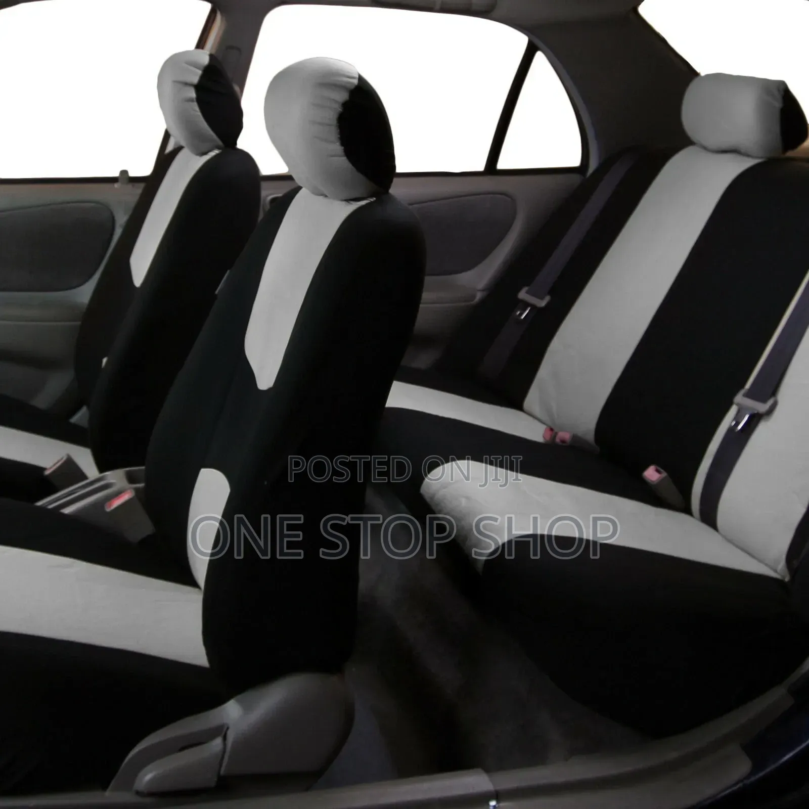 5 Seater Grey Black Seat Cover With Steering Cover and Headrest Covers