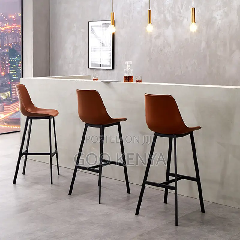 Home Bar Stool;Premium Leather Chair With Backrest And Tall Metal Base