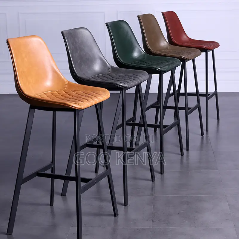 Home Bar Stool;Premium Leather Chair With Backrest And Tall Metal Base