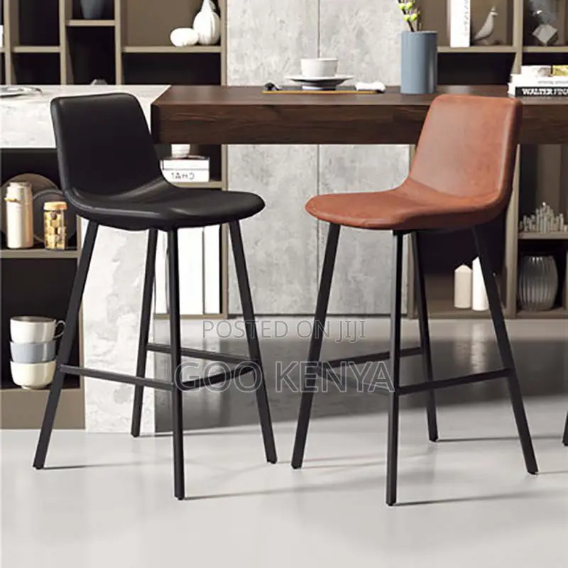 Home Bar Stool;Premium Leather Chair With Backrest And Tall Metal Base