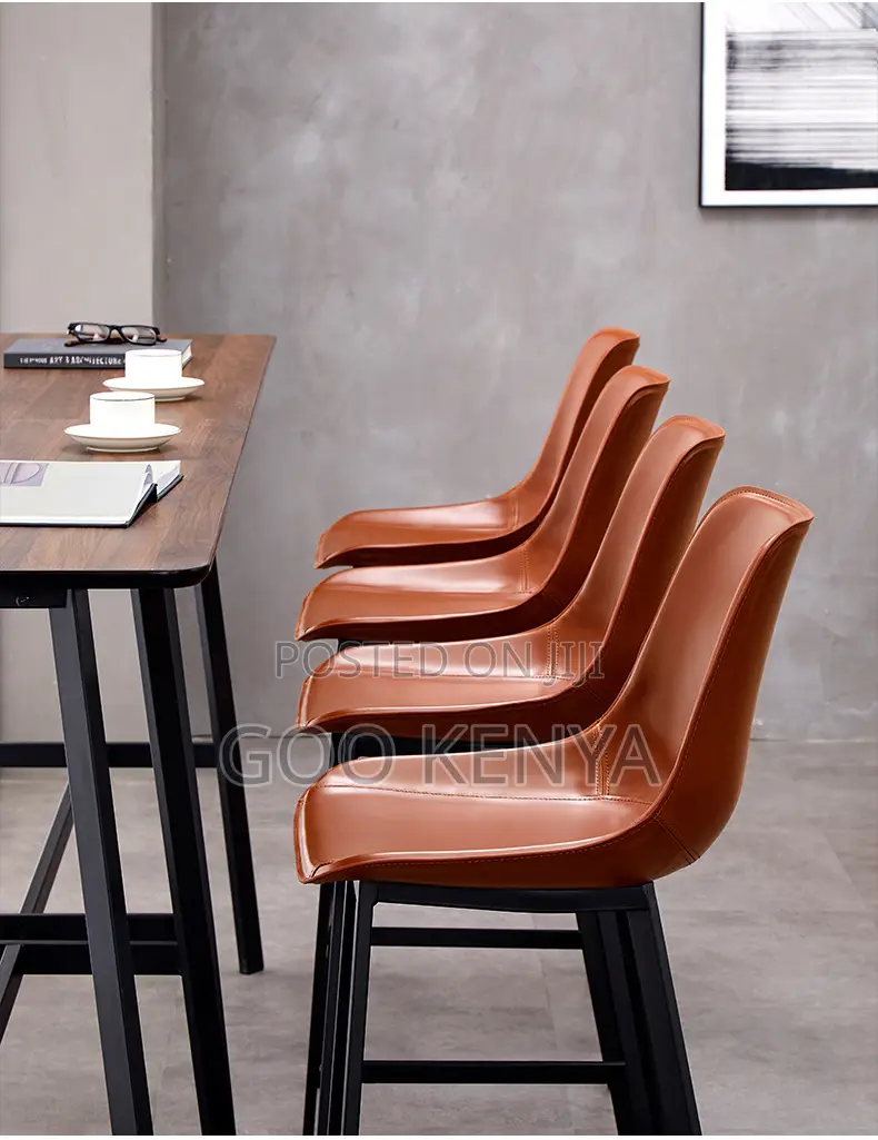 Home Bar Stool;Premium Leather Chair With Backrest And Tall Metal Base
