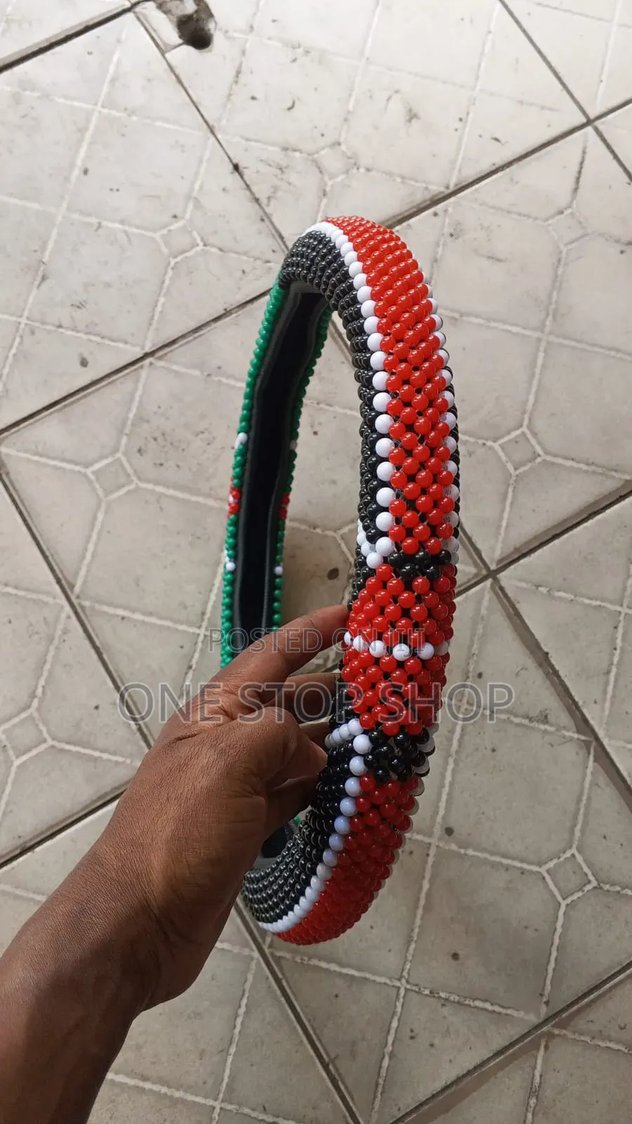 38cm Stylish Kenyan Flag Color Beaded Steering Wheel Cover