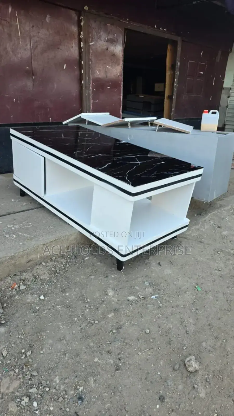 Executive White Coffee Table With Marble Topping Design
