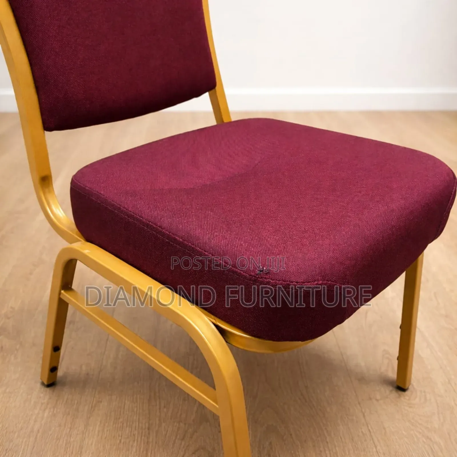 Stackable Banquet Conference Chair Red Fabric With Gold Frame.