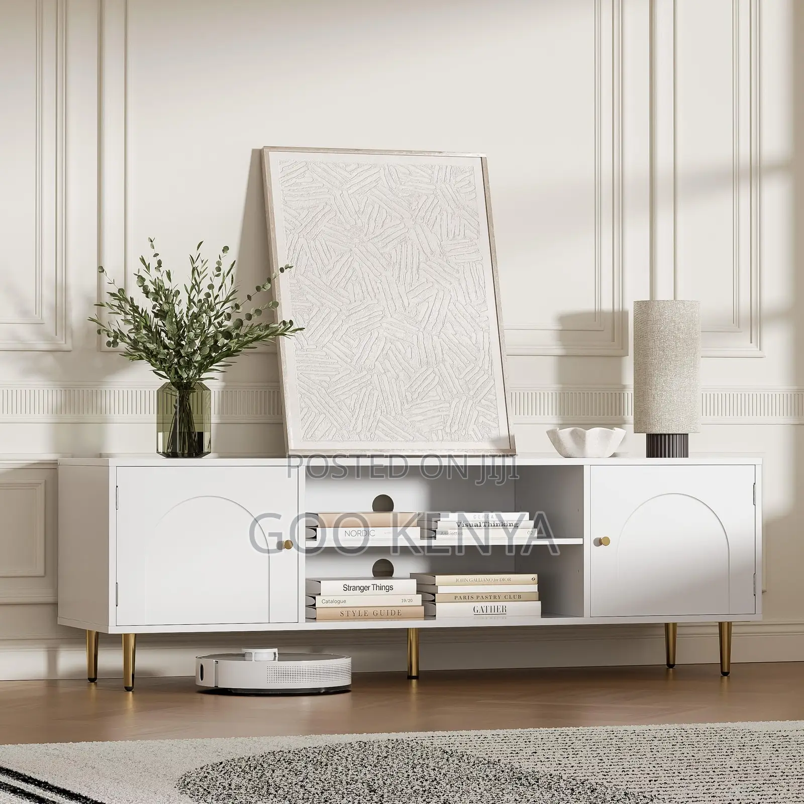 Home Tv Cabinet; White Tv Stand With Storage – 1.6m Wooden Cabinet