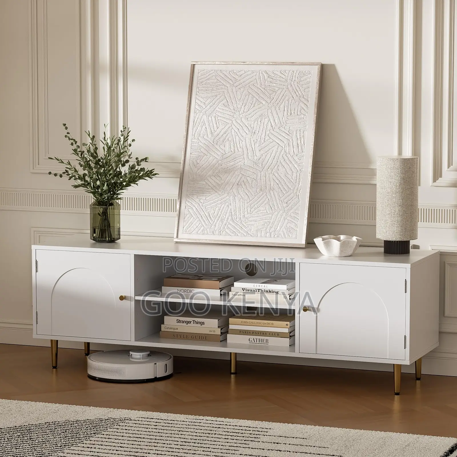 Home Tv Cabinet; White Tv Stand With Storage – 1.6m Wooden Cabinet