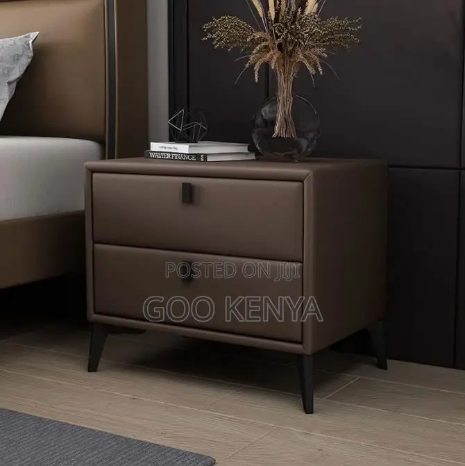 Home Cabinet; Wood Bedside Storage Cabinet With 2 Doors And Metal Legs