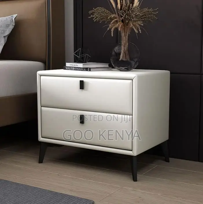 Home Cabinet; Wood Bedside Storage Cabinet With 2 Doors And Metal Legs
