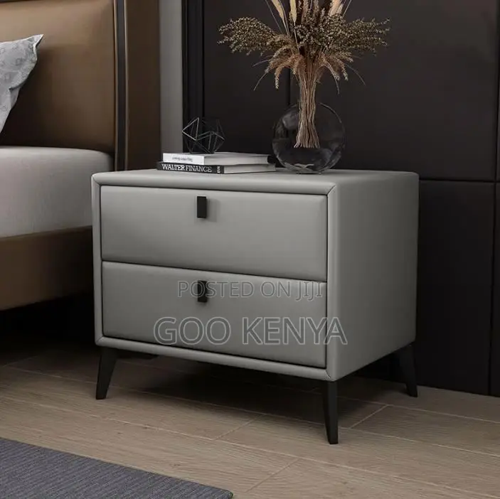 Home Cabinet; Wood Bedside Storage Cabinet With 2 Doors And Metal Legs