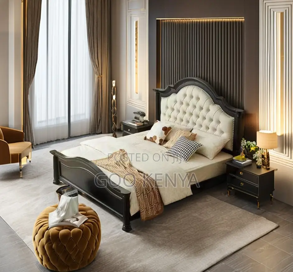 Home Bed; Bedroom Wooden Bed Frame With Comfortable Padded Headboard