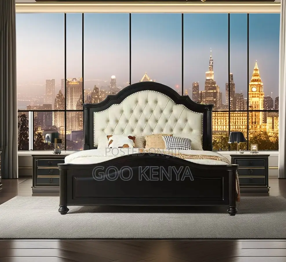 Home Bed; Bedroom Wooden Bed Frame With Comfortable Padded Headboard