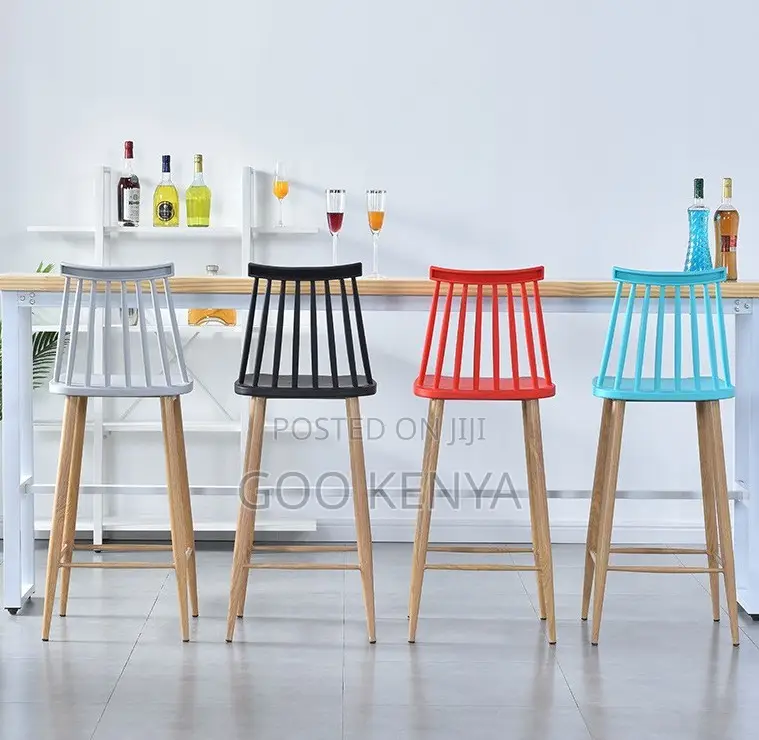 Home Counter Stool; Plastic Round Back Stool For Bar Or Kitchen Island