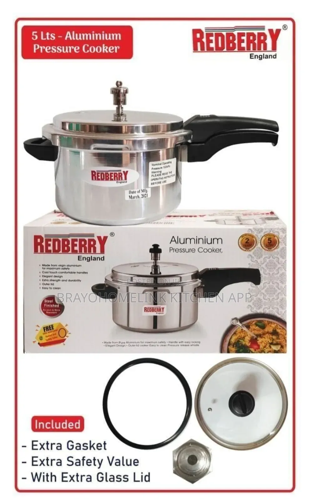 Redberry Premium Range Aluminium Pressure Cooker