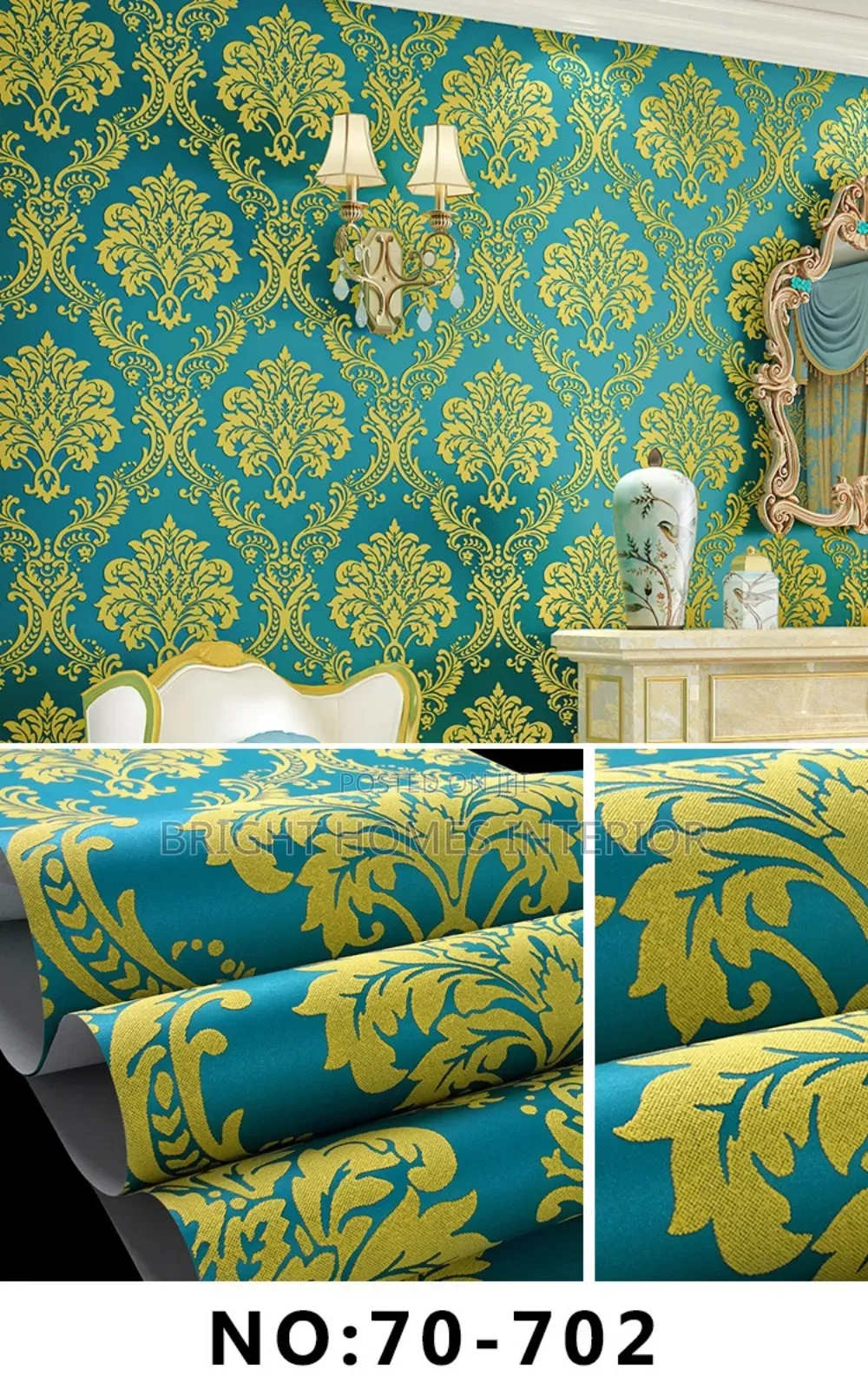 Blue and Gold Floral Islamic Pattern Wallpaper
