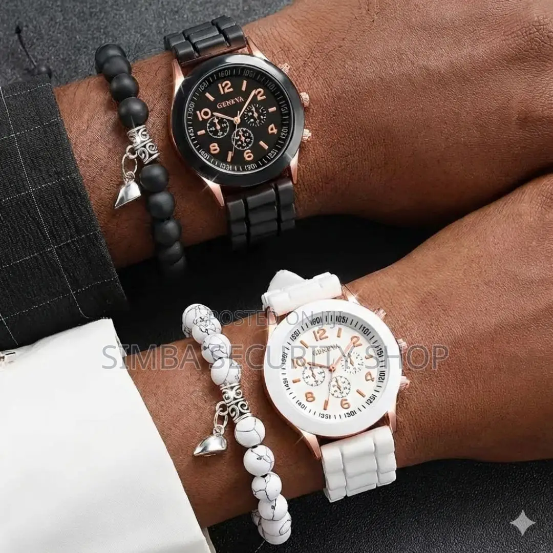 4 Piece Couples Geneva Two Watches Magnetic Heart Bracelet Gift Set