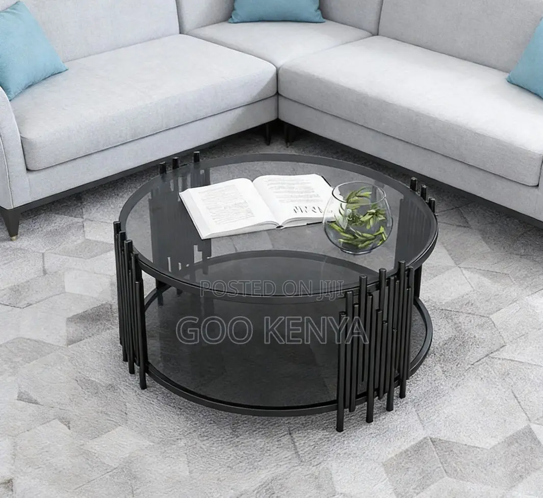 Home Table; Round Glass Table With Gold Frame For Coffee And Lounge