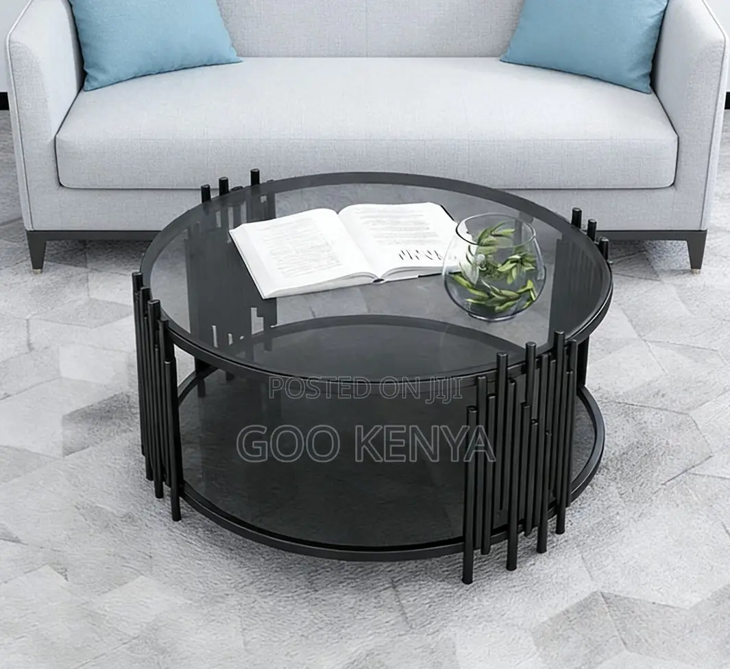 Home Table; Round Glass Table With Gold Frame For Coffee And Lounge