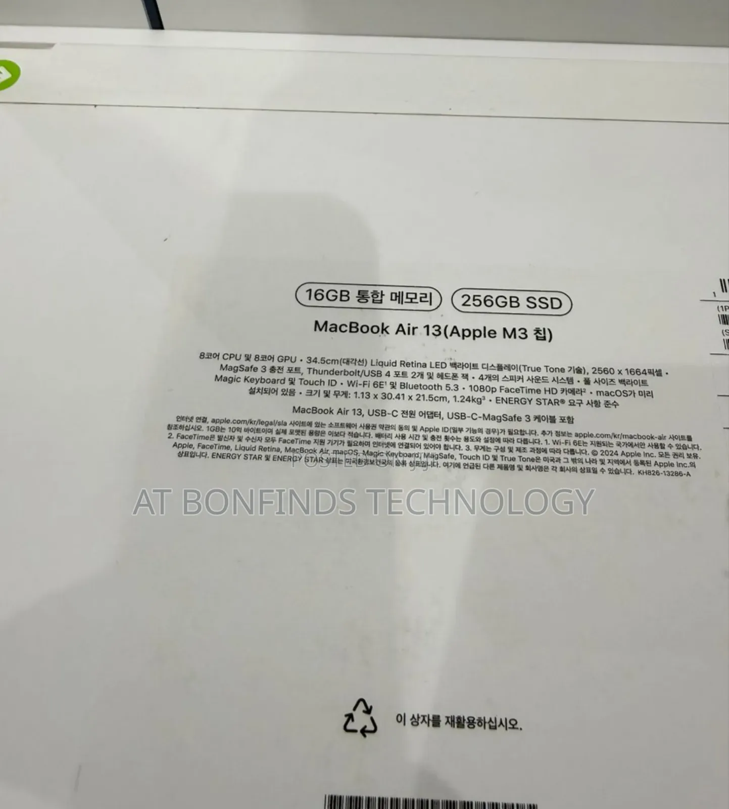 New Laptop Apple MacBook Air 2024 M3 13-Inch 16GB Apple M3 SSD 256GB