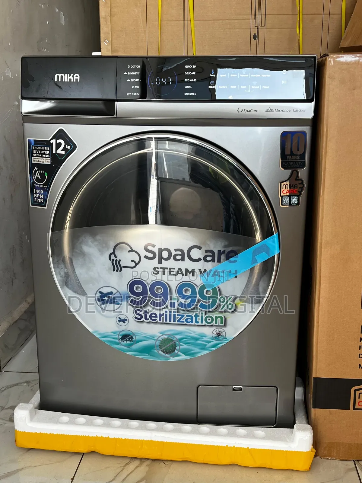 *Mika Washing Machine, 12kg, Inverter Motor, Front Load, Dark Silver