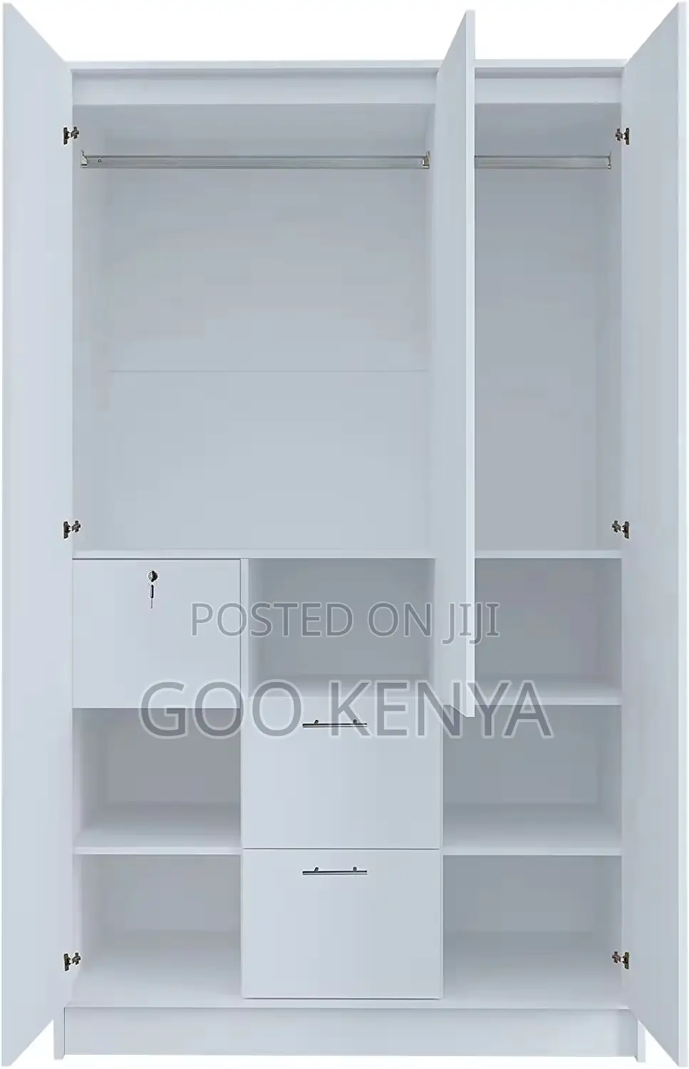 Home Wardrobe; 3 Door Home Wardrobe With Hanging Rail And Shelves